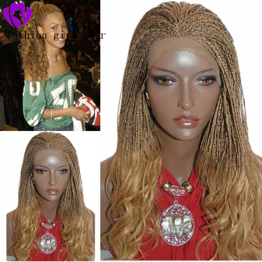 새로운 패션 스타일 금발 꼰 상자 머리 껍질 합성 레이스 프런트 가발 곱슬 팁 흑인 여성을위한 glueless braids 가발