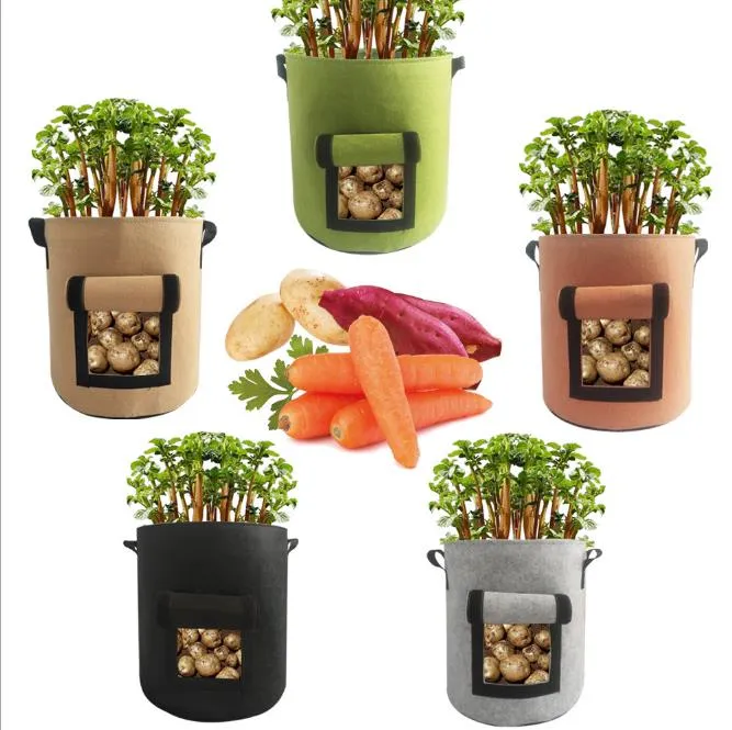 Groothandel gevoste aardappel emmer groene plant tas niet-geweven tuin plantaardige planten tas stof potten pouch root container ademend afbreekbaar