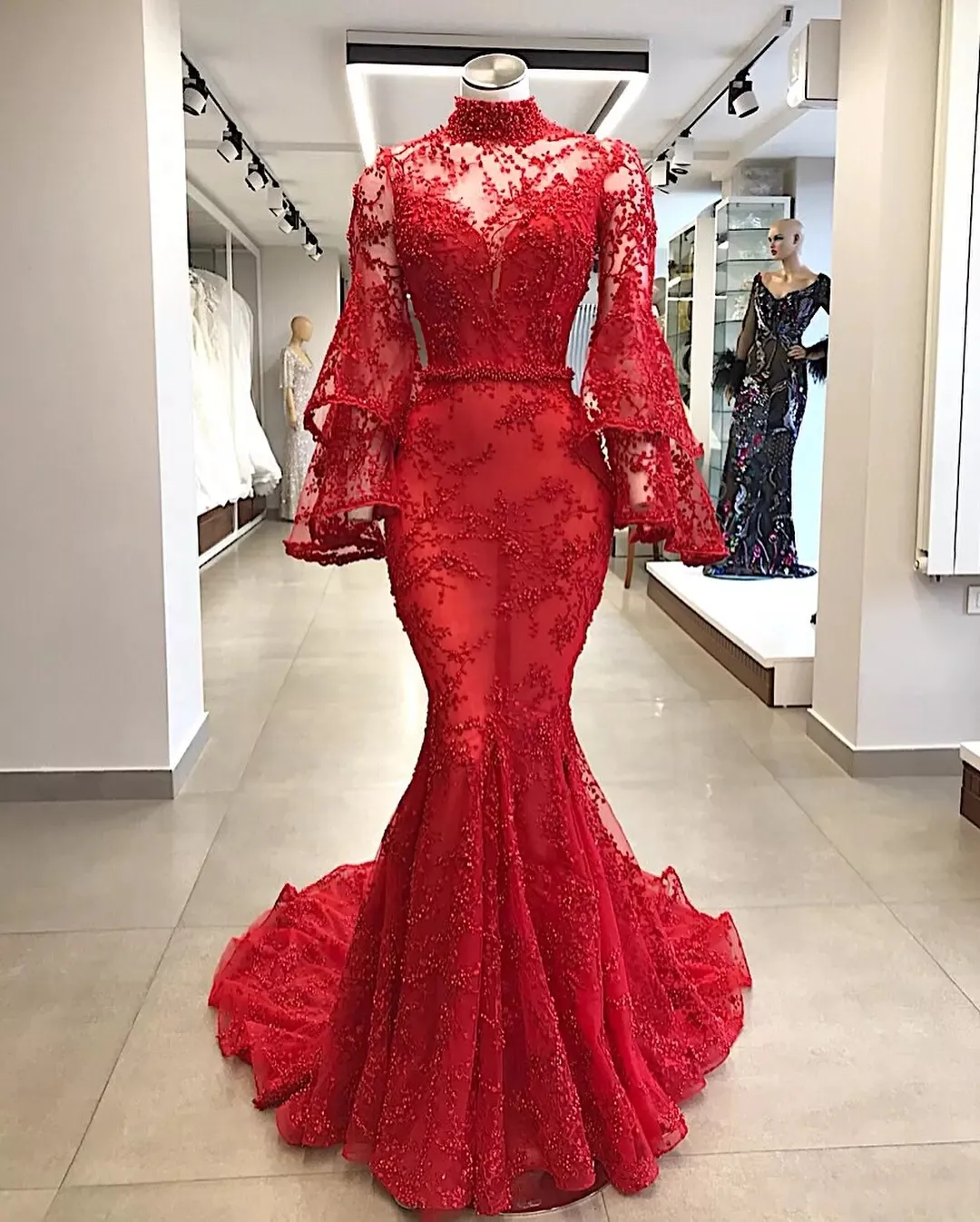 Red Mermaid Evening Dress Long Prom Dress 2018