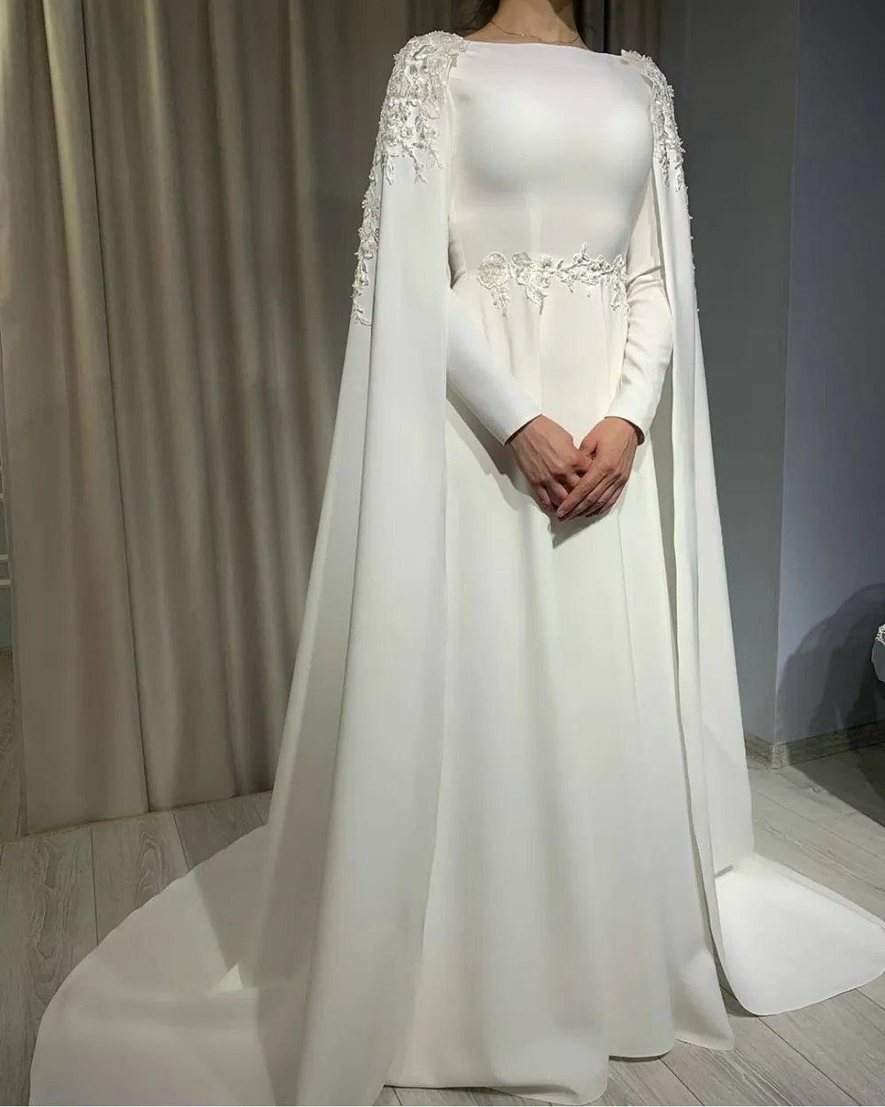 Plus size cape wedding sales dress
