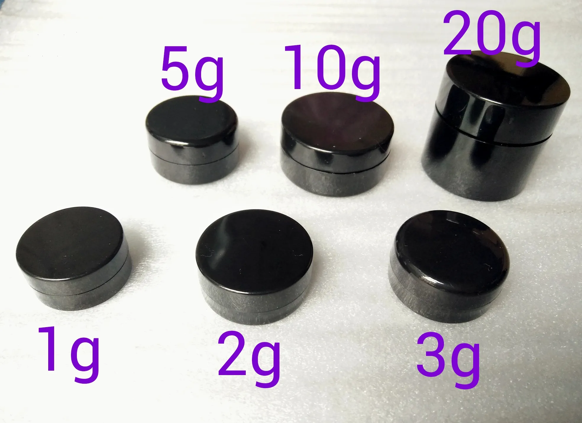 3Gram Cosmetic Sample Empty Jar Plastic Round Pot Black Screw Cap Lid, Small Tiny 3g Bottle, for Make Up, Eye Shadow, Nails, Powder, Paint