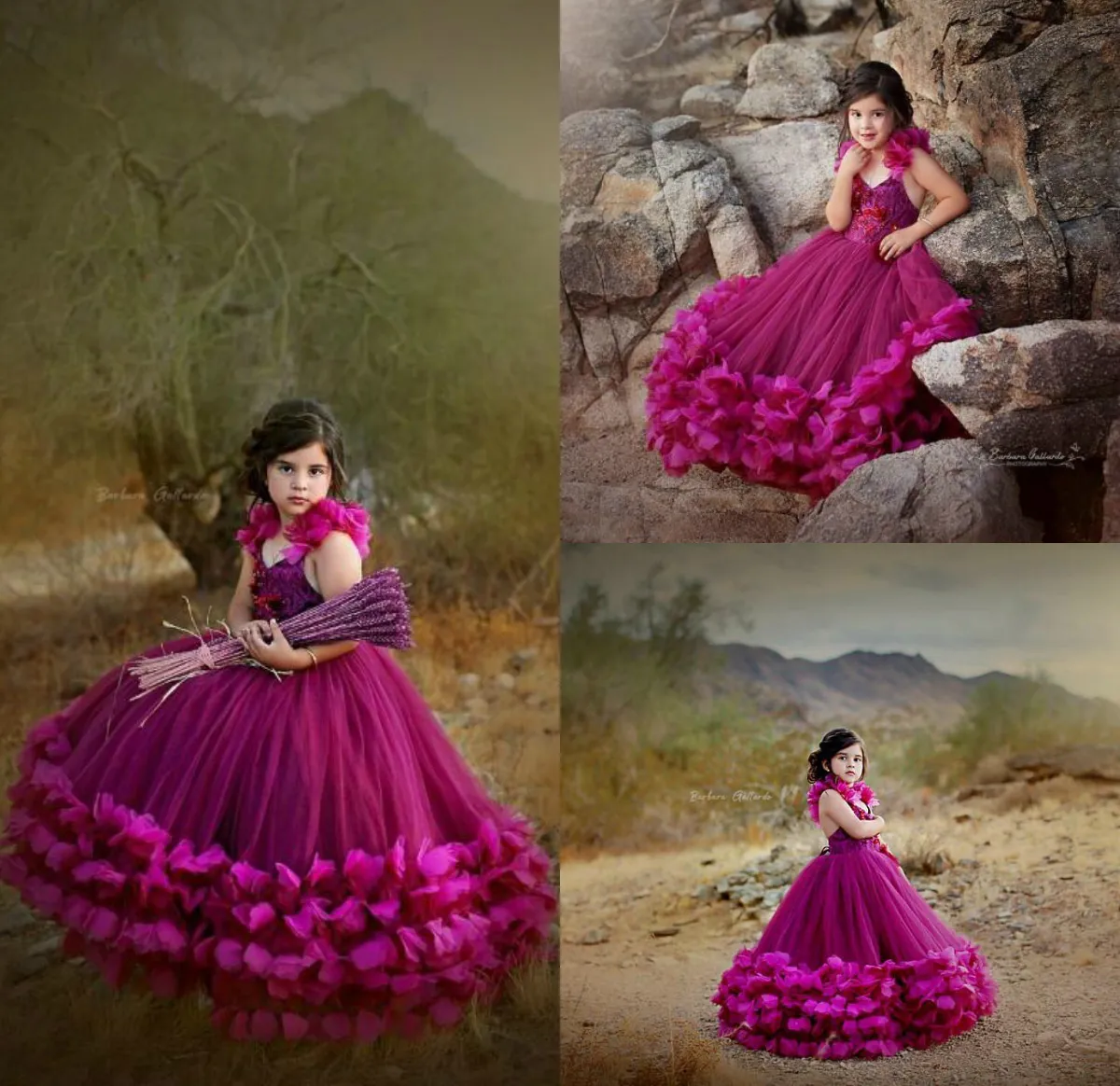 Purple Flower Girl Dresses With Beadings & Handmade Flowers Purple Flower Girl Dresses With Beadings & Handmade Flowers