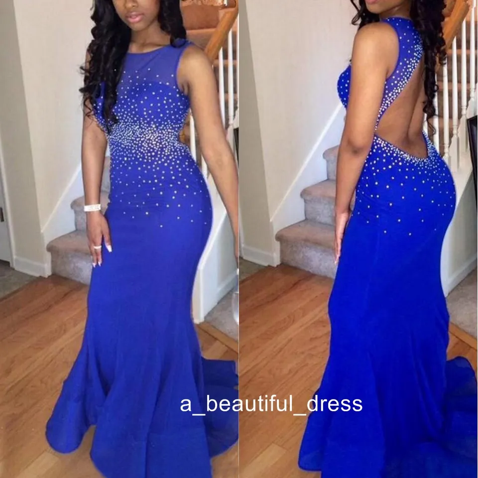 Party Dresses Long Vestido Festa Longo Noite Casamento Sexig Backless Prom Dresses Royal Blue Mermaid Evening Dresses Ed1327