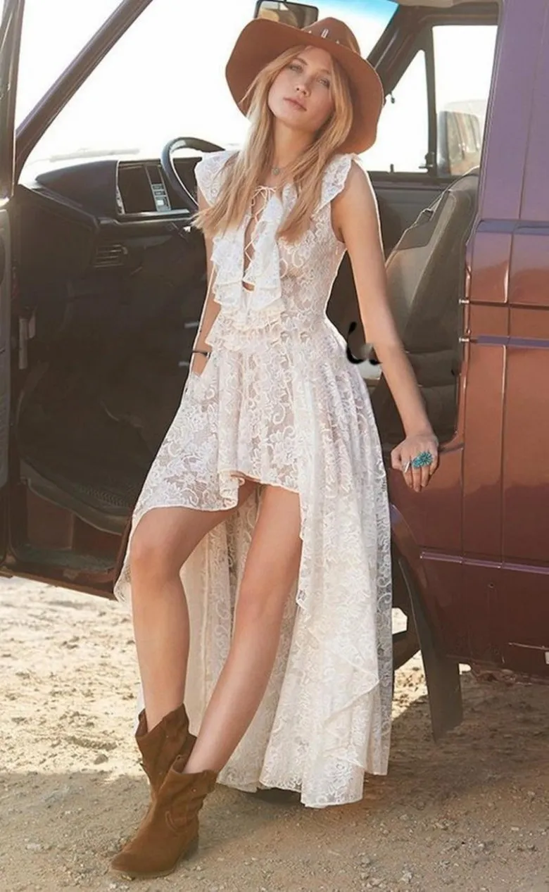 Sexy Lace Hi Lo Boho Wedding Dresses 2024 High Front Low Back Beach Bridal Gowns From Freedomlife 110.56 DHgate.Com