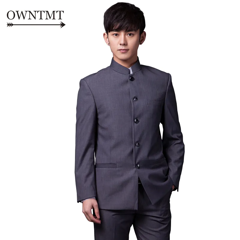 Erkekler Suit Set Çin Tunik Suits Yaka Klasik Elegance Suit Blazer Marka Tasarım İş Örgün Erkek Pamuk Setleri Standı