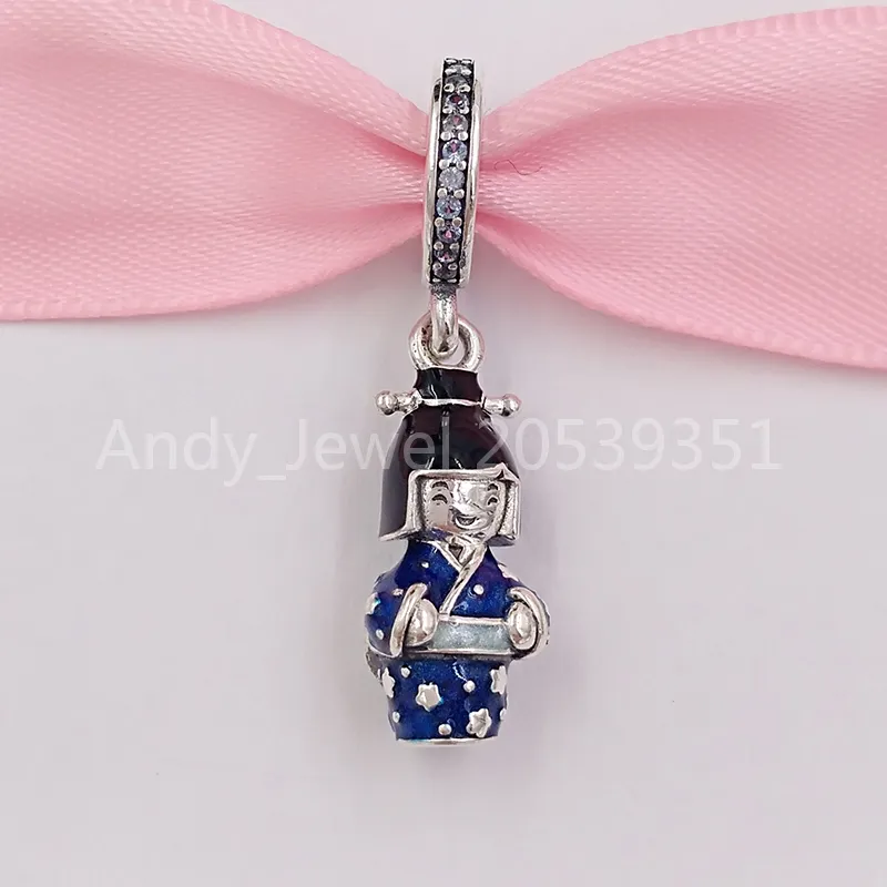 Andy Jewel Authentic 925 Sterling Silver Beads Japanese Doll i Blue Kimono Dangle Charm Charms Passar European Pandora Style Jewelry Armband Necklac