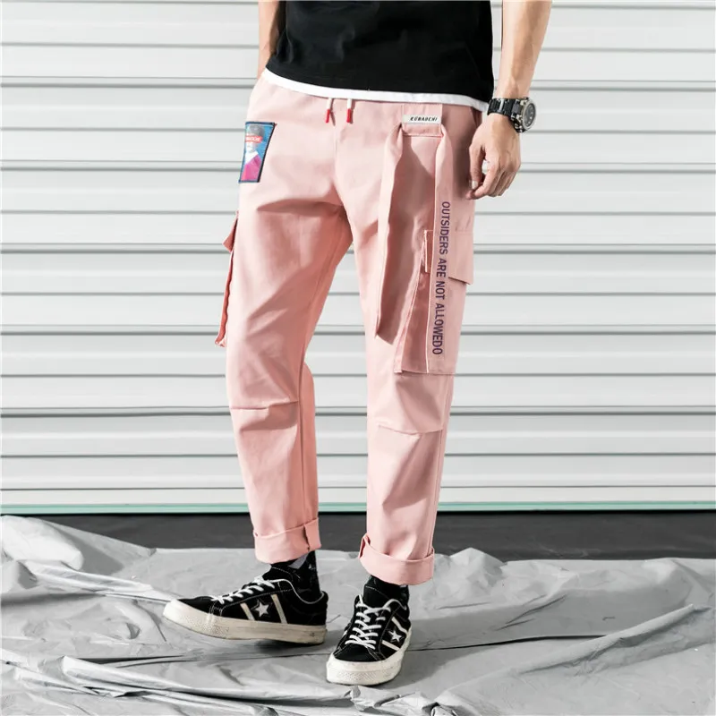 Pantaloni da uomo Tasche Pantaloni cargo Harem Pantaloni casual da uomo Pantaloni tattici con nastro largo Pantaloni Harajuku Streetwear Pantaloni Hip