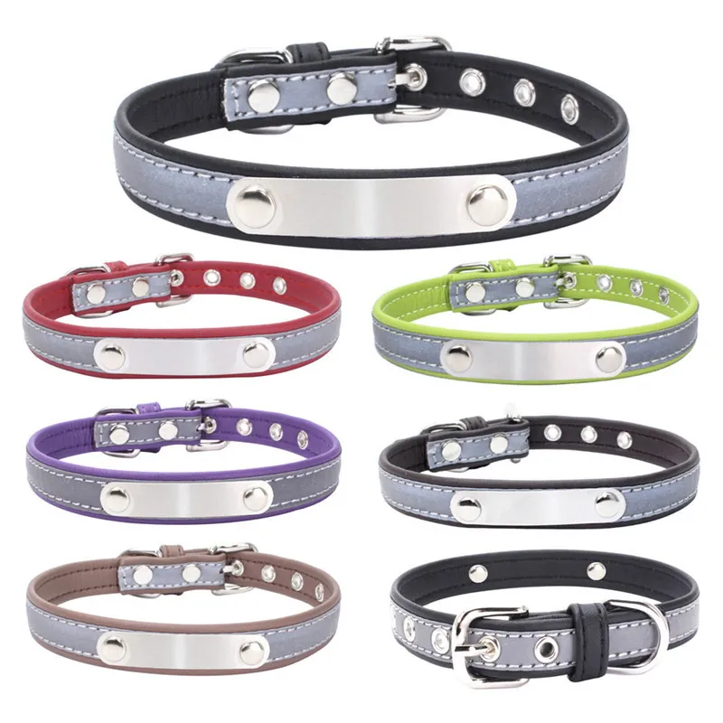 S-XL Reflective Leather Dog Collar Personalized Engraved Dog Collar Custom Puppy Cat Pet Collars ID Tag For Small Medium Dog DBC VT0877