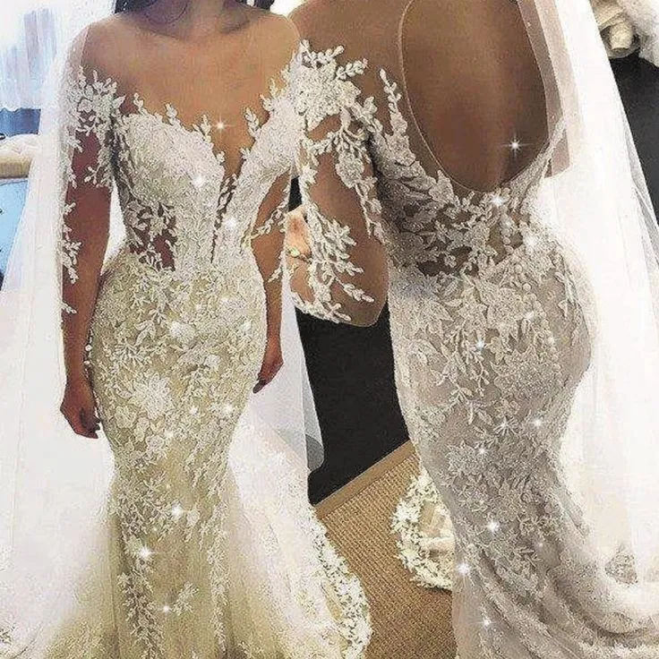 Vintage Mermaid applique wedding dress with Beading Appliques and Backless Tulle Skirt - Mermaid Style SV03
