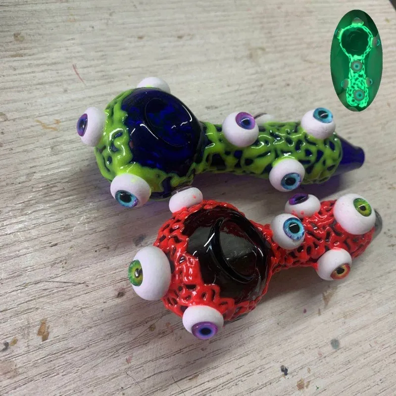 4 Inch Colorful Glass Smoking Pipe Spoon Eyes Luminous Hand Pipe Oil Burner Pipe Smoking Accessories