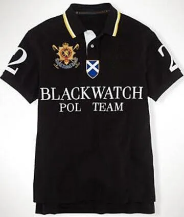 Black Watch Polo Team Men Classic Polo Shirts Big Horse Broderi Business Polos Lapel Mäns Slim Casual T-shirt Kortärmad Blå Vit