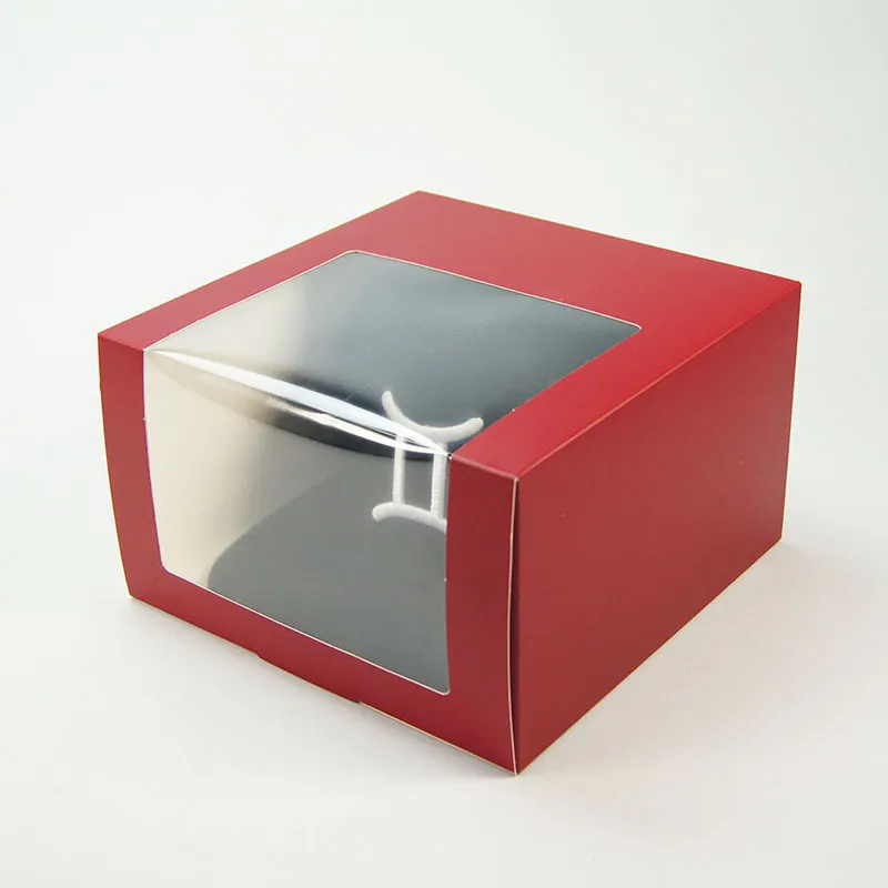 Caixa de papel vermelho com janela transparente chapéu embalagem caixa de roupa caixas de presente atacado