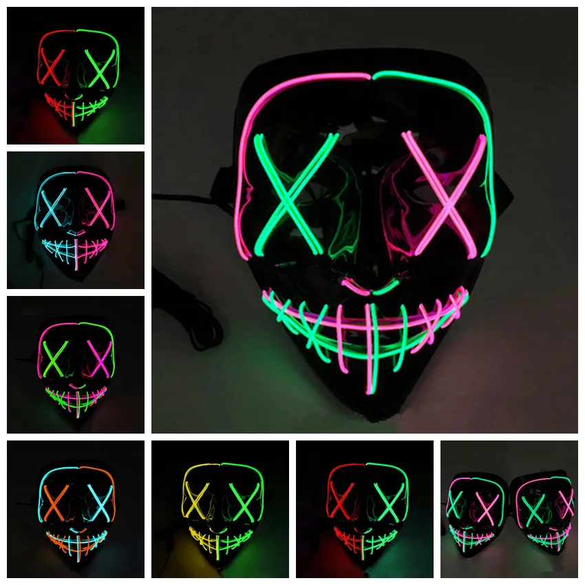 7 stilar Halloween LED Glödande maskparty Cosplay Masks Club Lighting Bar Skrämmande masker ZZA1200 10st