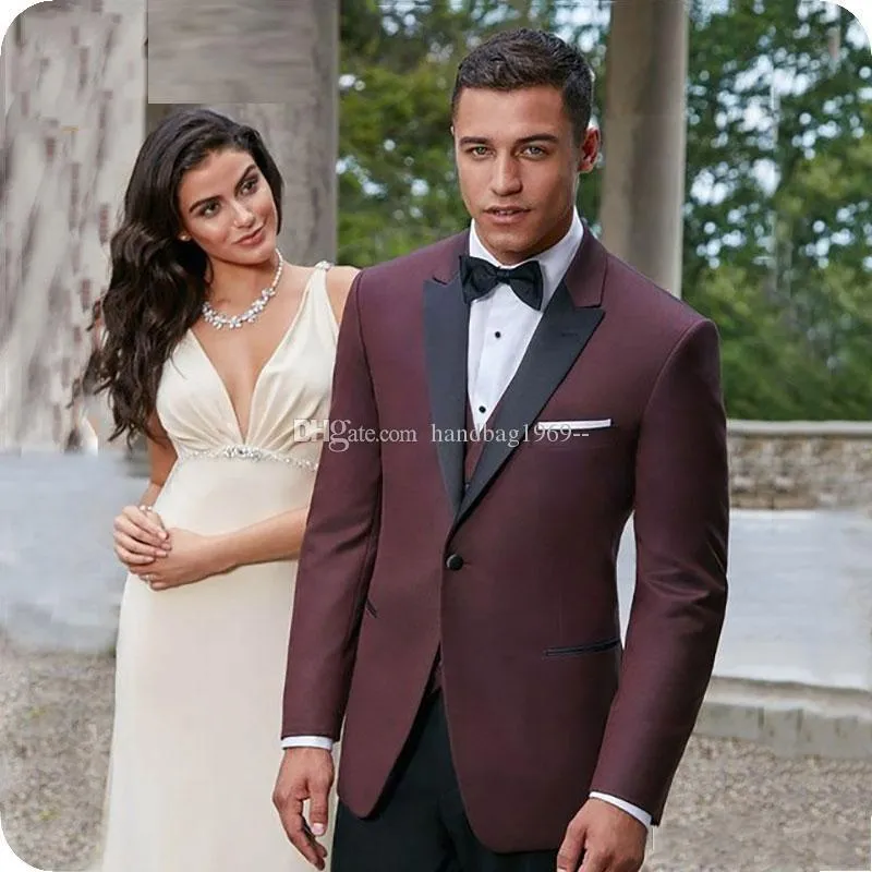 Nouveau design un bouton bordeaux smokings marié pic revers garçons d'honneur costumes pour hommes mariage / bal / dîner blazer (veste + pantalon + gilet + cravate) K211