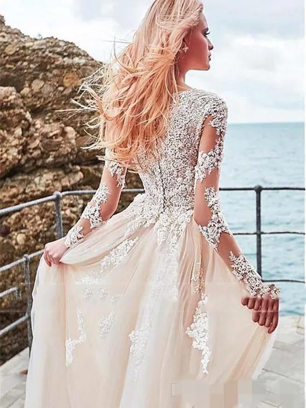 Long Sleeve V Neck Scalloped Lace Applique Beach Wedding Dress with Covered Button Back Plus Size from Dhgate A-Line Wedding Dresses - price 331.29 Long Sleeve V Neck Scalloped Lace Applique Beach Wedding Dress with Covered Button Back Plus Size from Dhgate A-Line Wedding Dresses - price 331.29