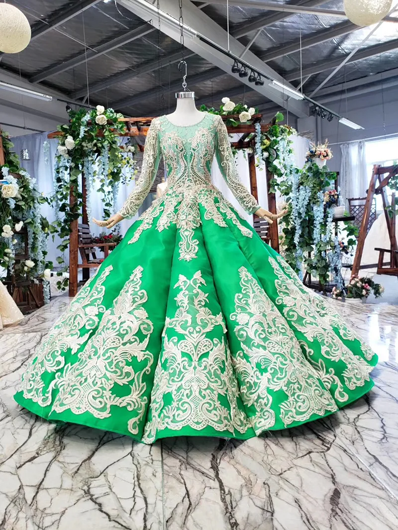 chinese dress ladies Quinceanera Dress Green Tulle A-Line Lace Long Sweet Dress Sage Green / 8 main image 0