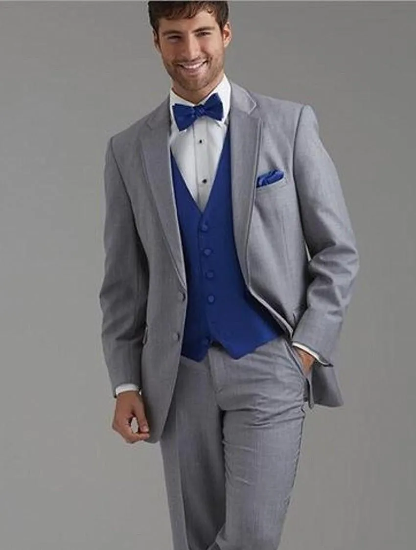 Classic Light Grey Groom Tuxedos Notch Lapel Groomsmen Mens Wedding Dress Excellent Man Jacket Blazer 3 Piece Suit(Jacket+Pants+Vest+Tie) 20