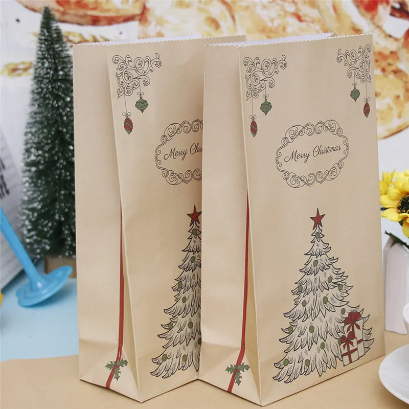 Bolsa Regalo Navidad BBLIKE Bolsas Kraft Para Navidad – 10 Bolsas De Navidad Con Diseño De Asa Del árbol De Navidad Y Alce, Dulces Navideños, Bolsas De Recuerdos Para Fiestas Navideñas Bolsas