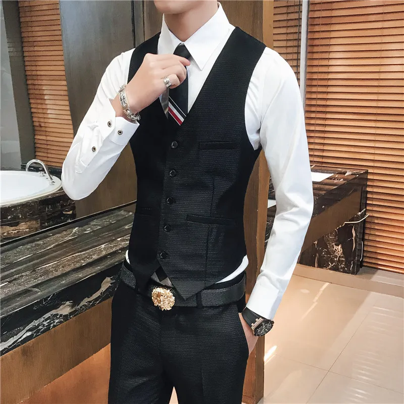 2019 High quality vest men + pants, business casual mens Waistcoat vests Slim fit men vest Asia size S M L XL XXL XXXL