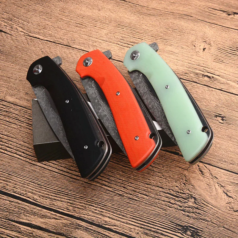 3 Handles Colors Damascus Flipper Folding Knife VG10-Damascus Steel Blade G10 Handle Outdoor Survival Rescue Knives