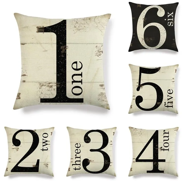 1-10 Fodera per cuscino Cotone Lino Numero Stampato Decorativo per la casa Federa per cuscino per divano