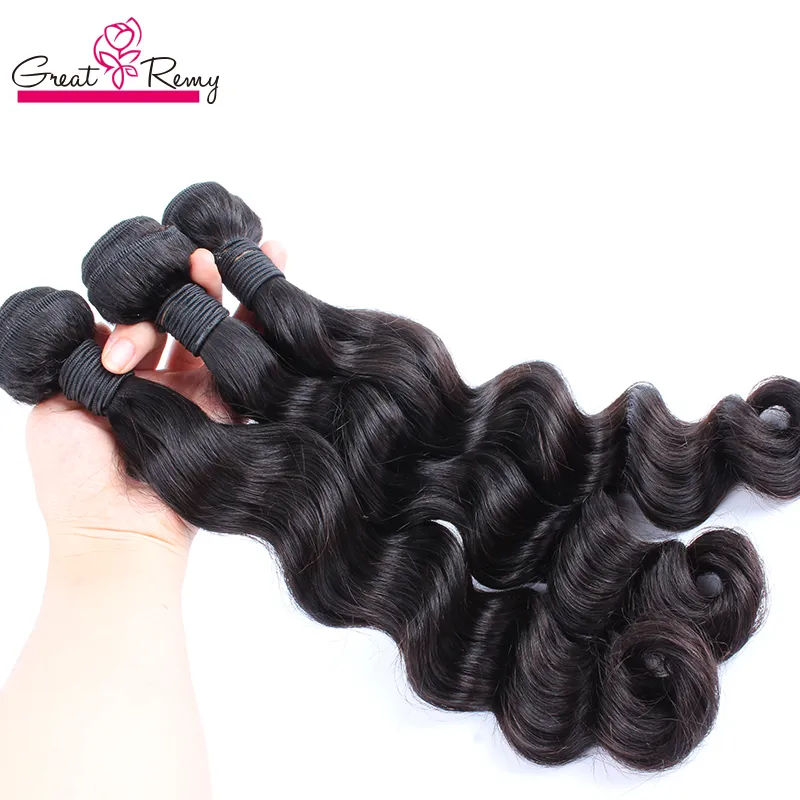 Extensiones de cabello humano virgen brasileño de onda profunda suelta Paquetes de cabello rizado suelto Trama de tejido Teñible Visón ondulado Greatremy 3 piezas Cabeza completa VENTA