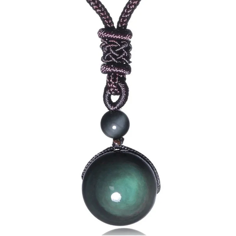 Mode Obsidian Rainbow Eye Pärlor Boll Natursten Hängsmycke Överföring Lucky Love Crysta Amulet Pendant Halsband Smycken