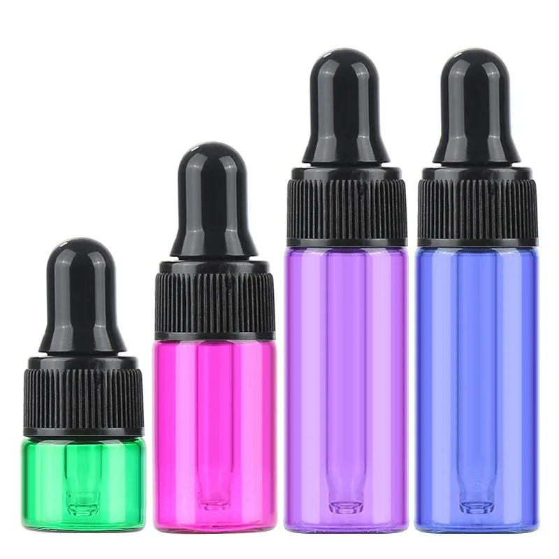 Bunte Mini-Tropfflaschen aus Glas, 1 ml, 2 ml, 3 ml, 5 ml, ätherische Öle, Parfümprobenfläschchen WB2100