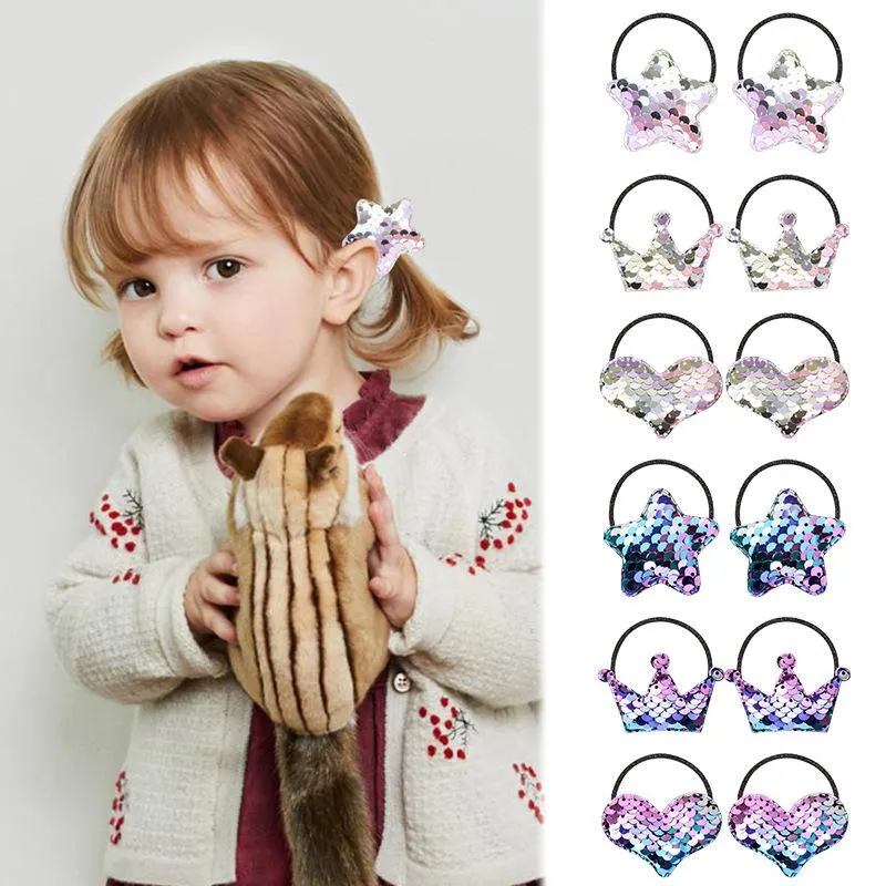 Pailletten-Haarbänder für Mädchen, Kinder, Boutique-Haar-Accessoires, koreanische Mode, kleine Mädchen-Haarbänder mit Herz-Krone und Stern