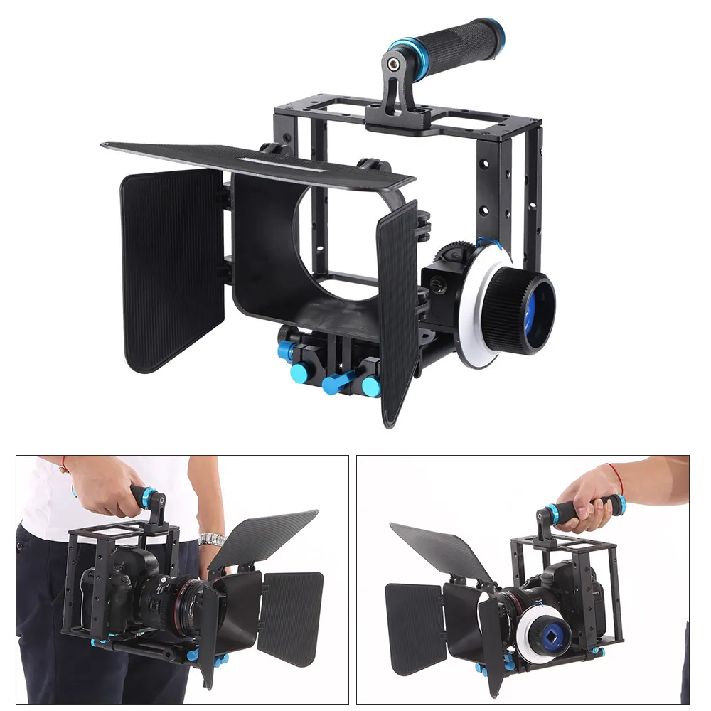 Freeshippng DSLR Video Film Movie Making Kit met Camera Kooi Top Handvat Grip 15mm Staaf Set Matte Box Volg Focus voor DSLR Cameras Camcorder