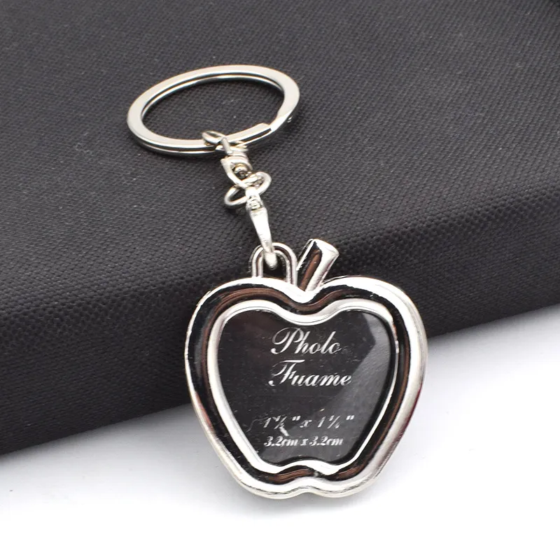 100st 6styles fotoram runda hjärta äpple oval rhombus form metall legering keychain nyckelkedja nyckelring bil nyckelringar par keyring gåva