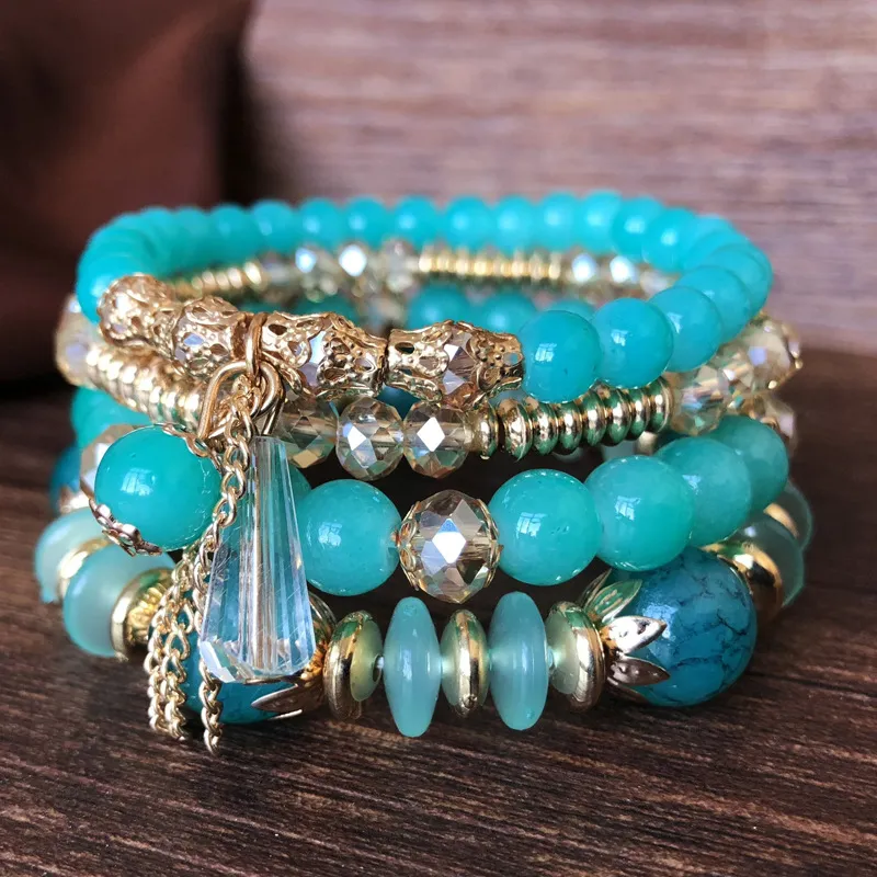 New Design Women Bangle Bohemia Middle East Marine Style Multi-Layer Ring Beaded Bracelets Crystal Bracelet Jewelry Accessories