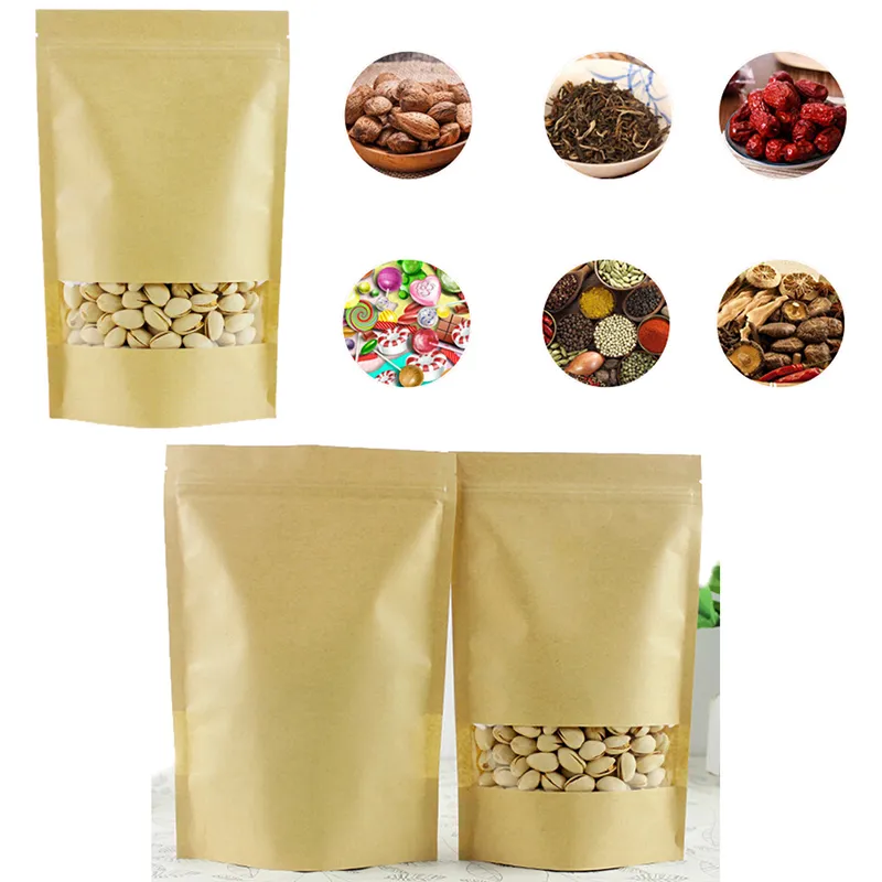 Packing Zip Lock Kraft Paper Window Bag Stand Up Gift Dried Food Fruit ...