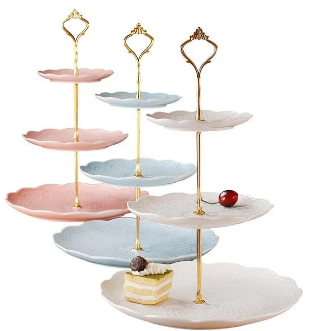 Fashionable European style 3 Tier Cake Plate Stand Handle Fitting Silver Gold Wedding Party Crown Rod