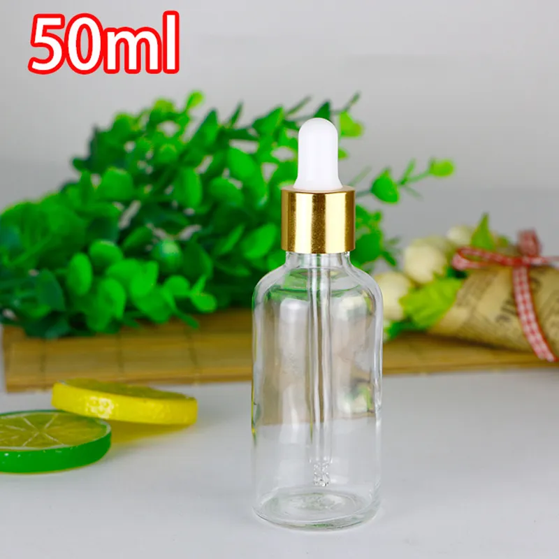 2019 Partihandel Clear Glass Dropper Bottle 50ml Essential Oil Dropper Flaskor Tom kosmetiska behållare 528pcs / Lot Bulk Stock