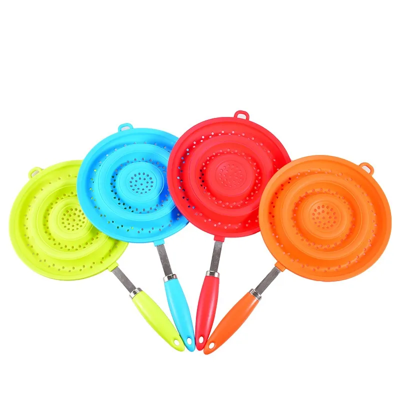 Silicone Colander Folding Noodles Colander drenagem Cesta de fruta vegetal de lavagem Filtro dobrável de silicone Drainer com punho