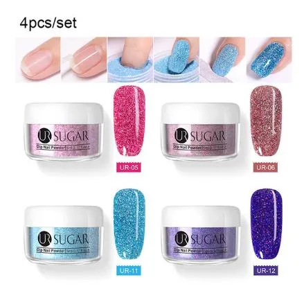 4 st / set Dipping Nail Glitter Kits Without Lamp Cure Dip System Fransk manikyr med basaktivator flytande geluppsättning