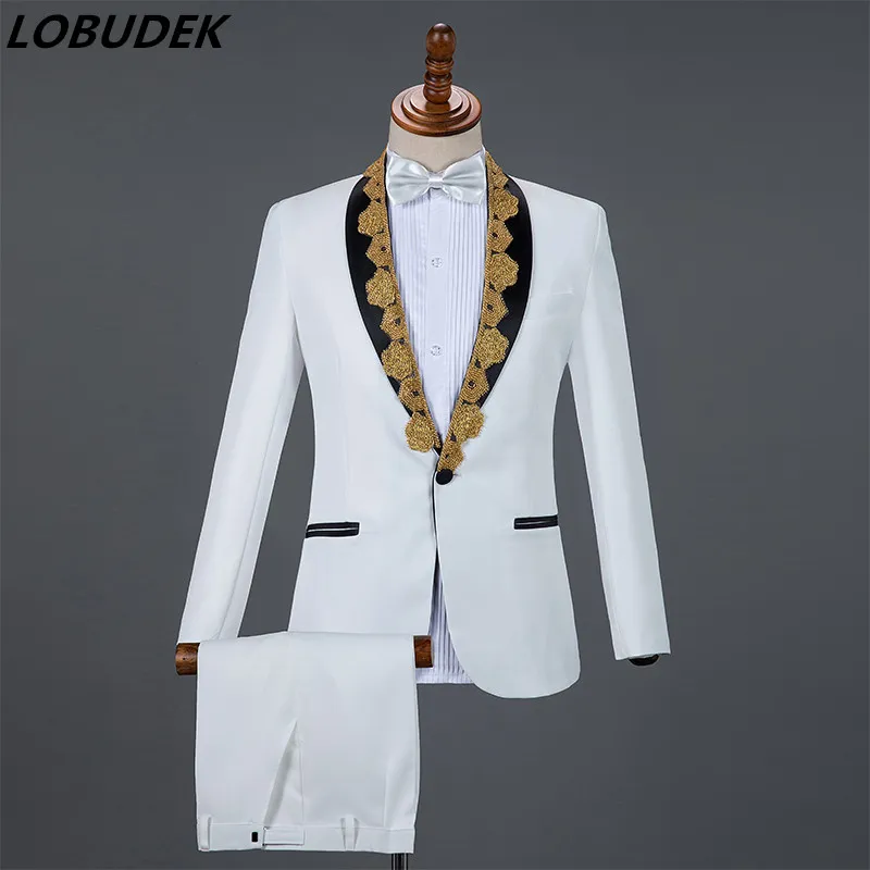 Jesień Zima Moda Formalne Męskie Garnitury Cekiny Blazers Mężczyzna Piosenkarka Etap Gospodarz Stroje Chorus Performance Odzież Wedding Groom Prom Suit