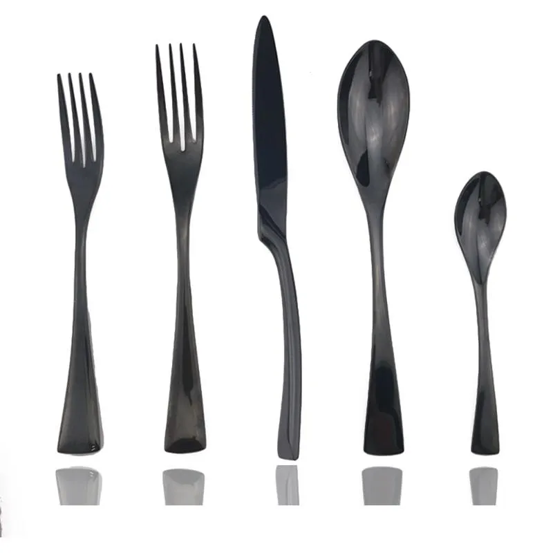 20 30 stycken glänsande svart bestick bestick uppsättning 18/10 rostfritt stål dinnerware biff kniv middag gafflar skedar silverware set