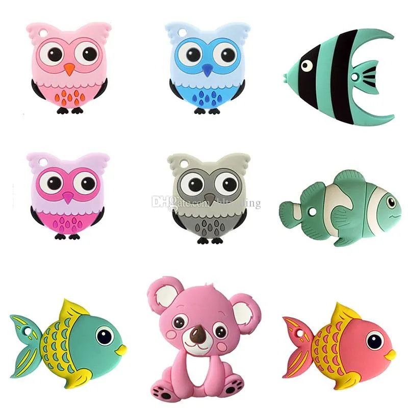 Infantil Pescado Oso Conejo Búho Koala Ratón Coche Panda Mordedores comida silicona Niño Animal Chupetes bebé entrenamiento molar Chupete C4518