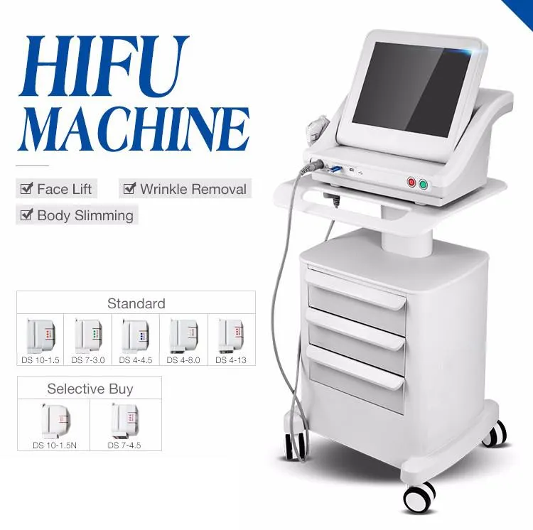 Grau médico HIFU ultra-som focado de alta intensidade Hifu Face Lift máquina remoção de rugas com 5 cabeças para rosto e corpo UPS frete grátis