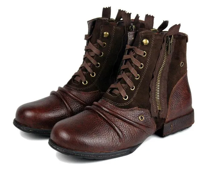 Homme Biker bottes moto chaussures en cuir pour hommes fermeture éclair Chukka bottes décontracté bas nouvelles bottes de Cowboy occidentales chaussures faites à la main