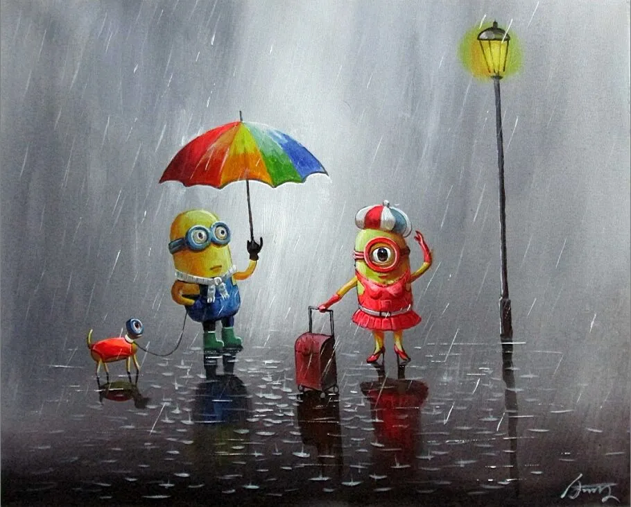 100% Pintados À Mão Arte Pintura A Óleo Paisagem Dos Desenhos Animados  Minions Arte Pintura A Óleo Sobre Tela Wall Home Decor Wall Art Imagem De  $209,94