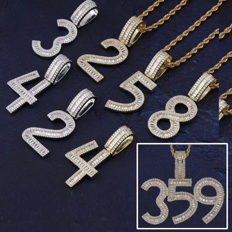 Fashion personalized 18K Gold Bling Cubic Zirconia Digital Numbers Pendant Necklace Custom Sports Number DIY Jewelry for Men Women