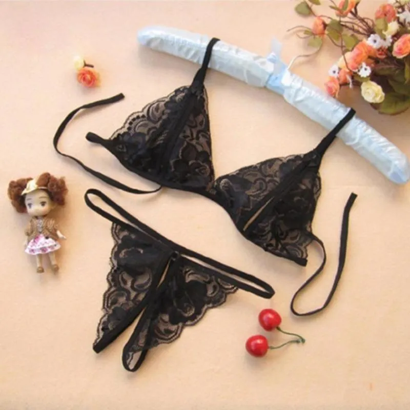 Bras Sets Women Pajamas Sexy Erotic Lingerie See Through Open Nipple Lace Underwear  Bra + T Back From Piterr, $39.86