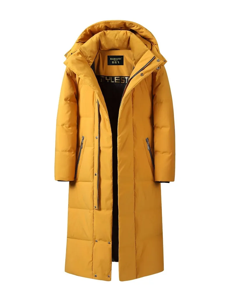 Extra Long Winter Coats Mens Down Jacket Hooded White Duck Down