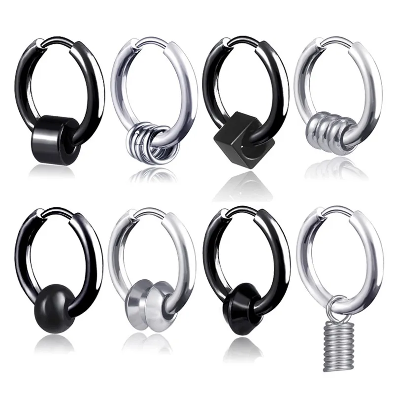 Clip on Stainless steel hoop earrings ring spring black women mens ear rings hip hop fashion jewelry will and sandy gift