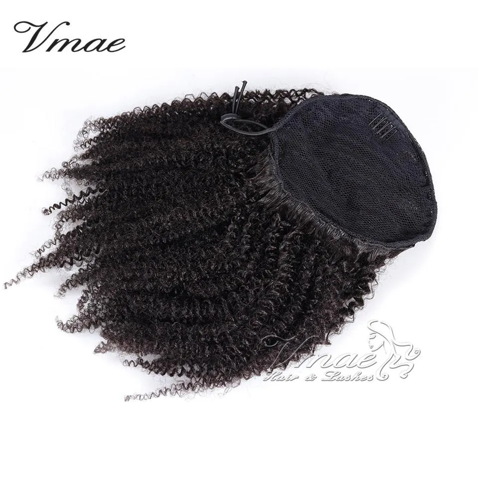 Brazilian VMAE Natural Black 100g 120g 3A 3B 3C 4A 4B 4C Horsetail Tight Hole Curly Human Hair Drawstring Ponytails