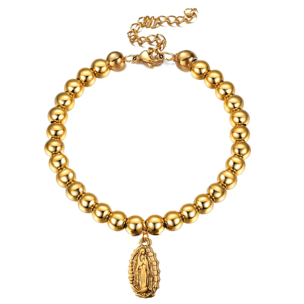 Nouvelle mode Bracelets de charme Virgin Mary Charm Virgin Mary Fashion pour femmes Berons de chapelet de couleur argentée en or