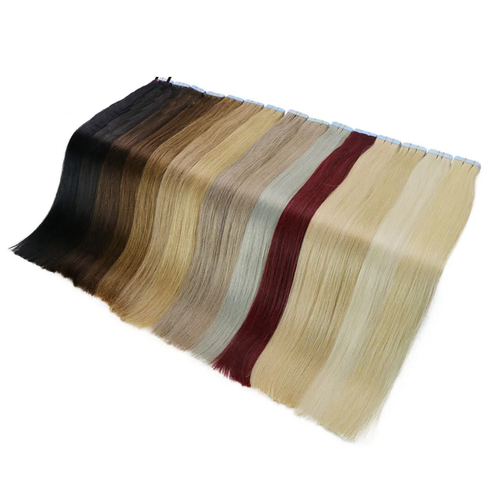 Tape in Human Hair Extensions 16 „18” 20 ”22" 22 "24" Maszyna wykonała włosy Remy na klejach taśm